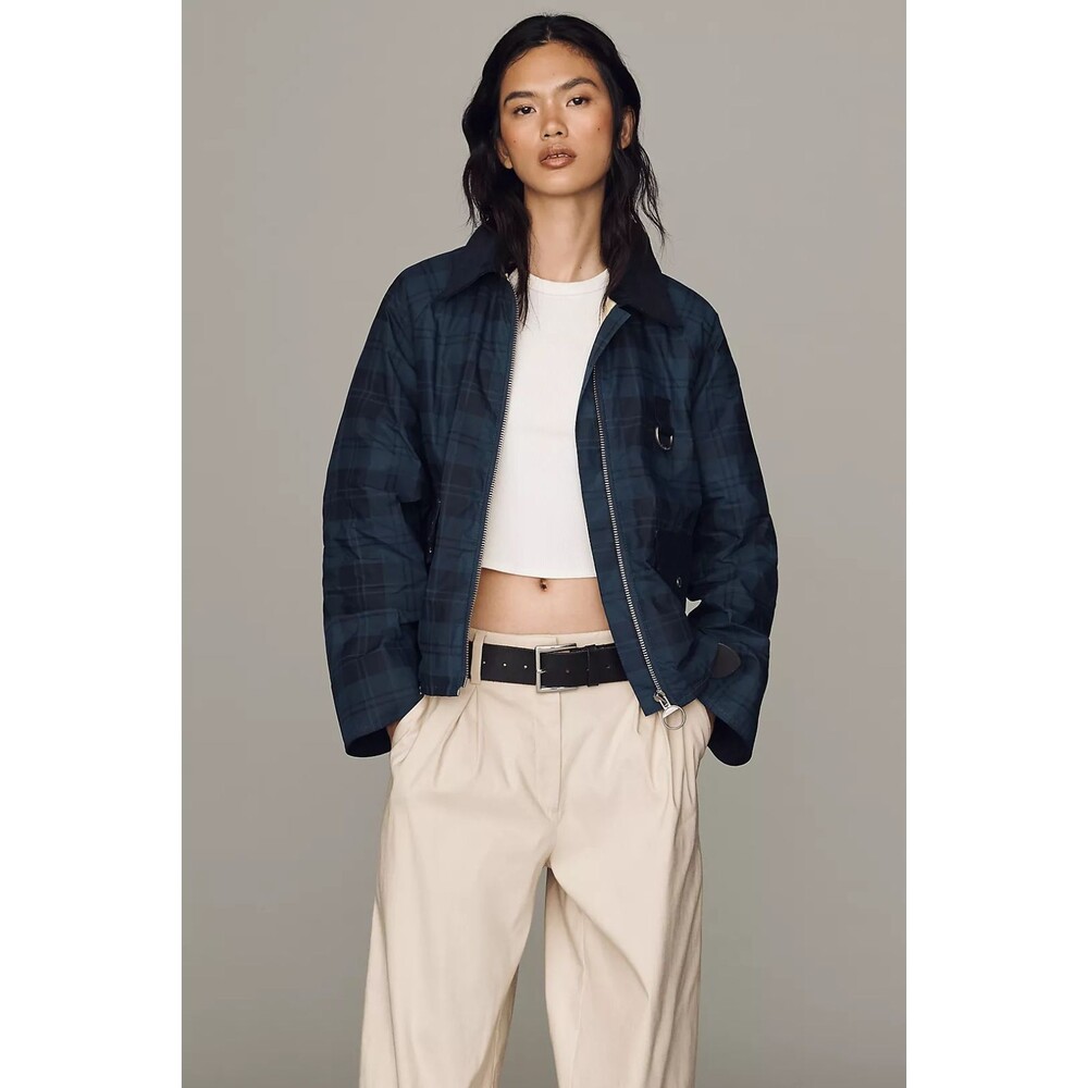 Barbour Anthropologie Women’s Baiton Plaid Corduroy Collar Jacket size 12 NWT